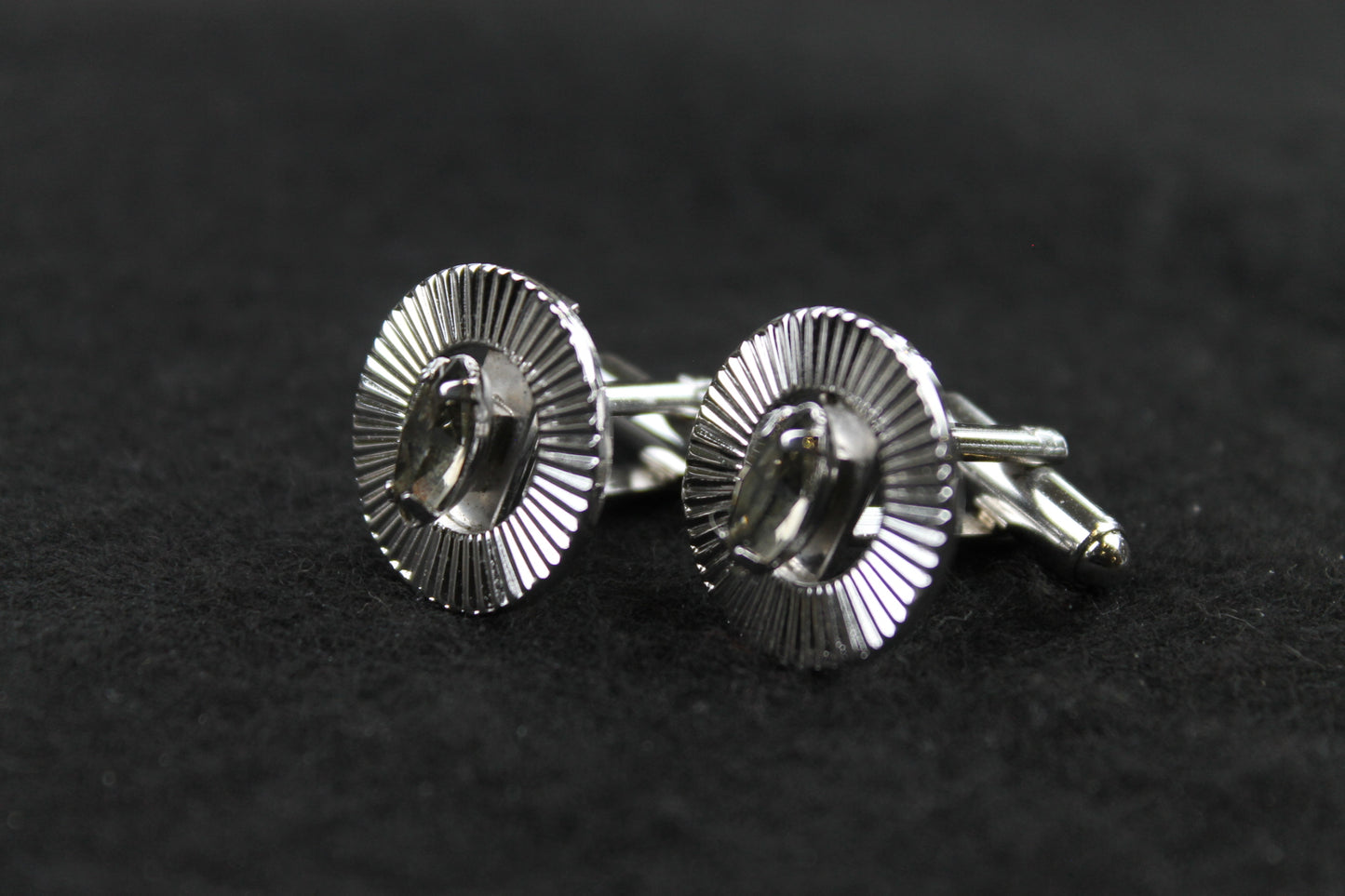 Vintage Smokey Oval Diamante Round Ridged Cufflinks