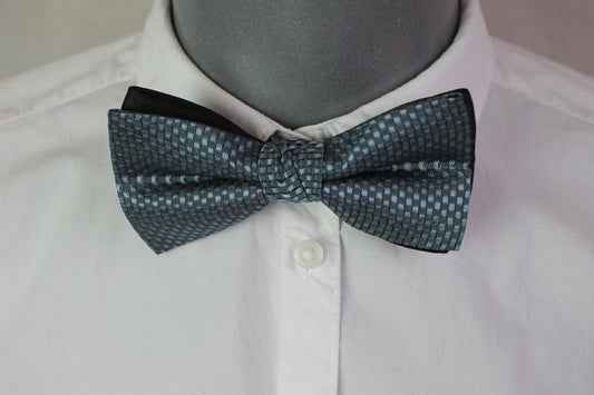 Vintage pre-tied blue square pattern bow tie adjustable