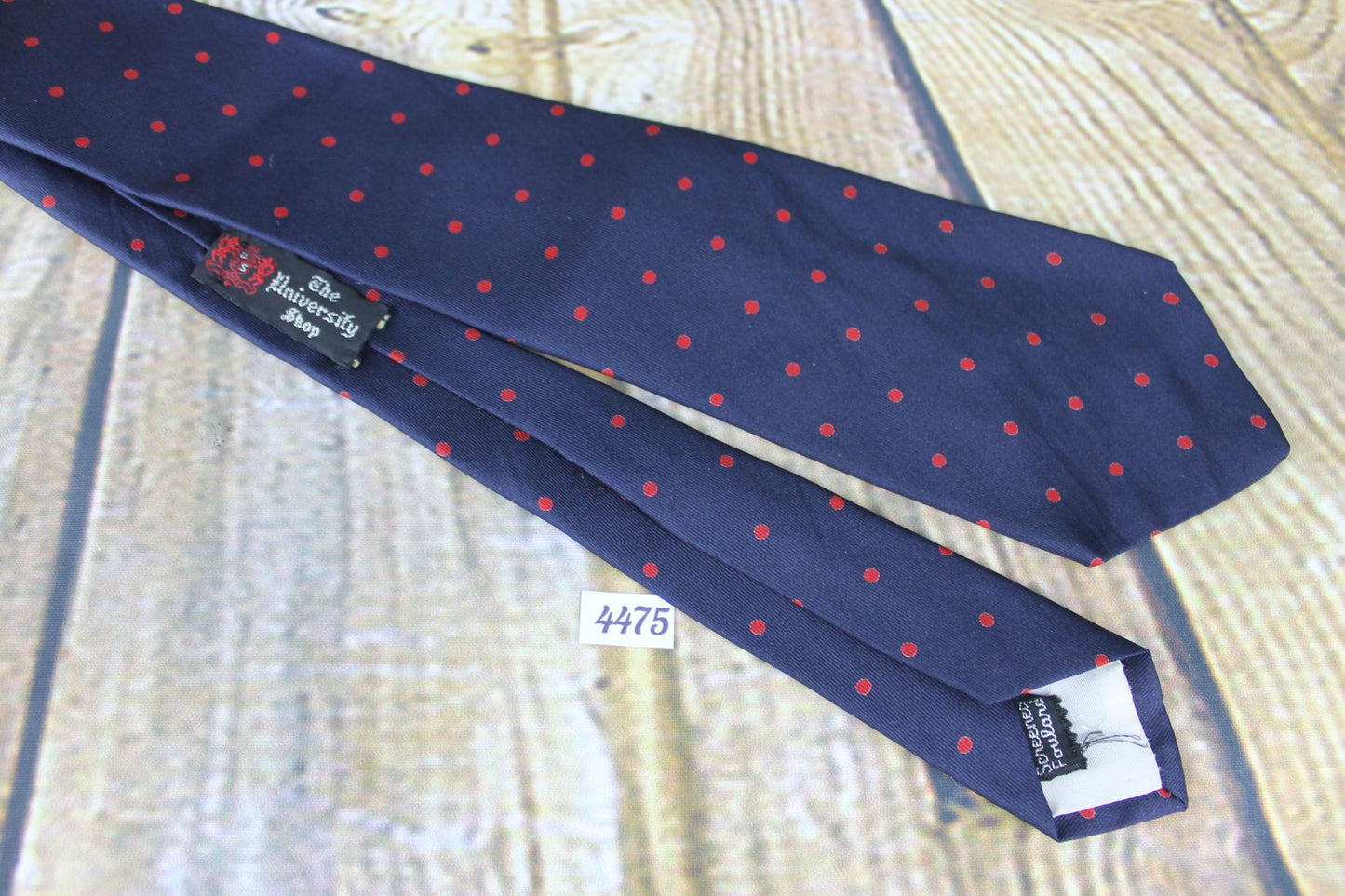 Vintage Foullard hand screened all silk resilio navy red polka dot skinny mod tie 1960s