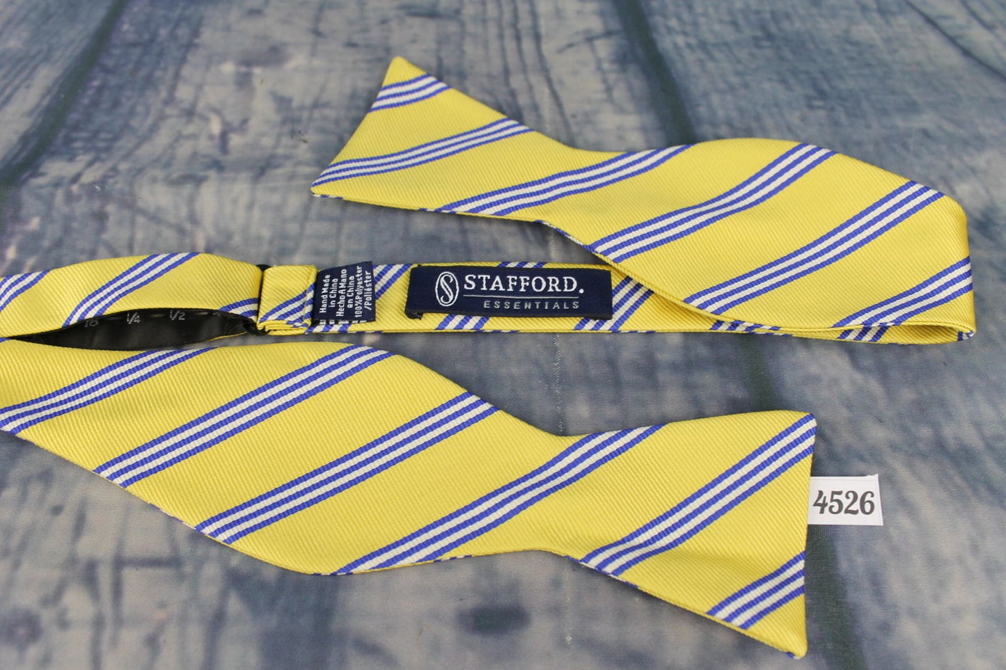 Superb Stafford Broad Stripe Yellow Blue Self Tie Square End Thistle Bow Tie