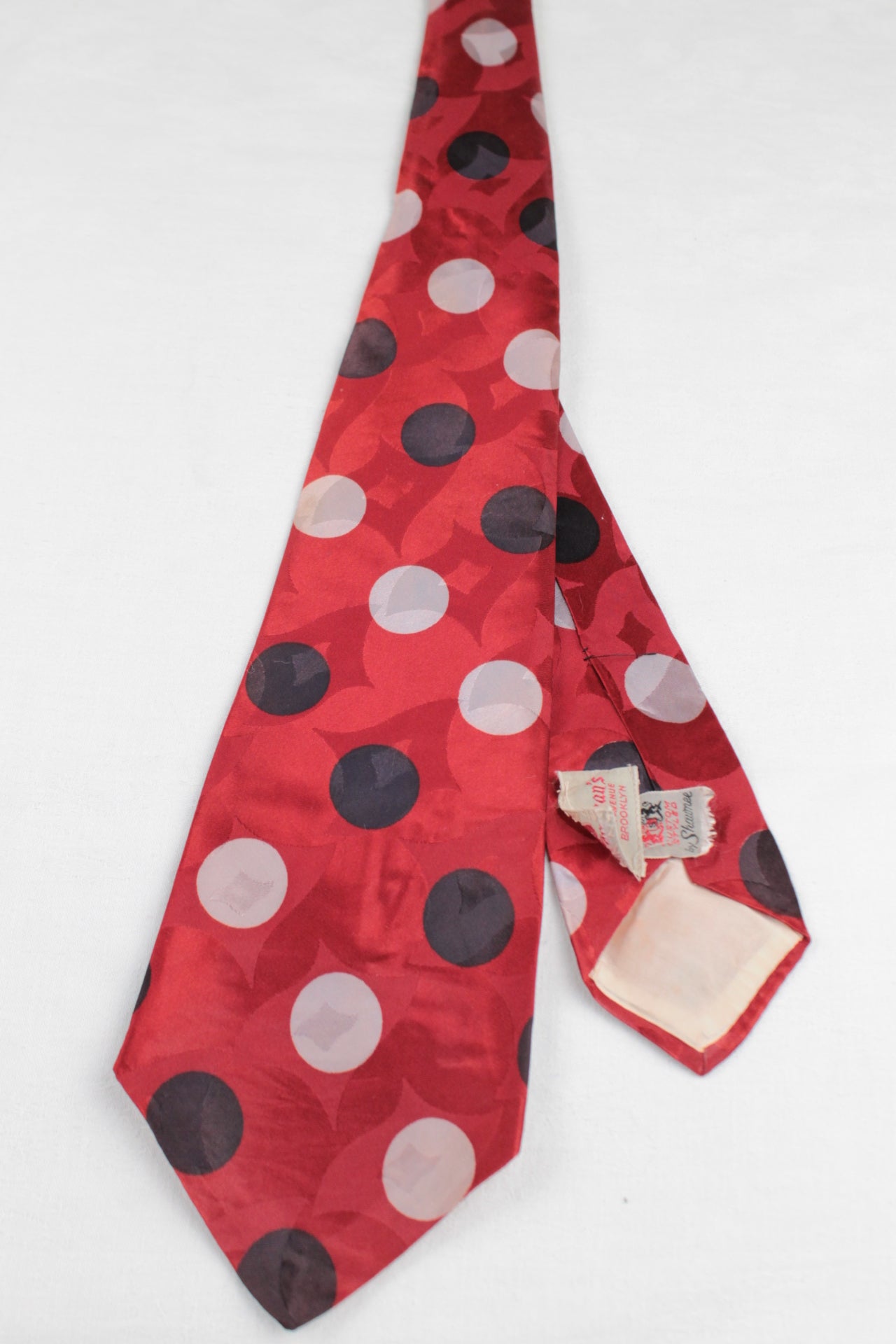 Vintage Hermans Red Blue grey polka dot Pattern Swing Tie 1940s/50s