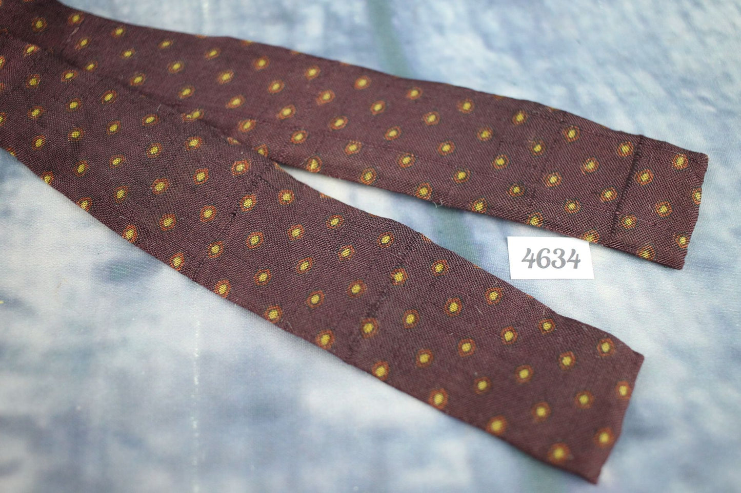Vintage Self Tie Straight End Bow Tie Brown Gold Red Spots