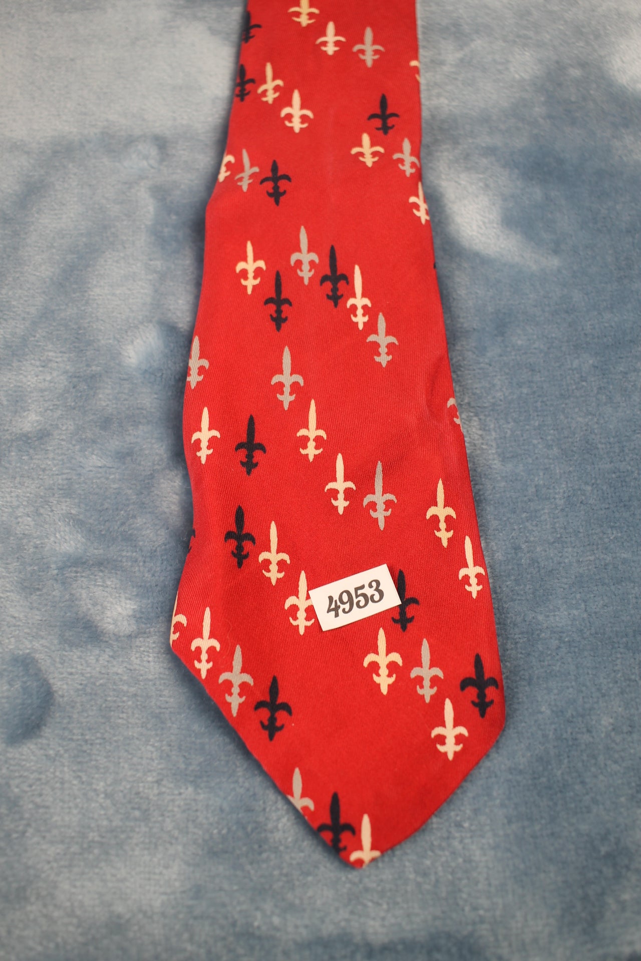 Vintage Red Black White Silver Motifs Pattern Tie 1940s/50s