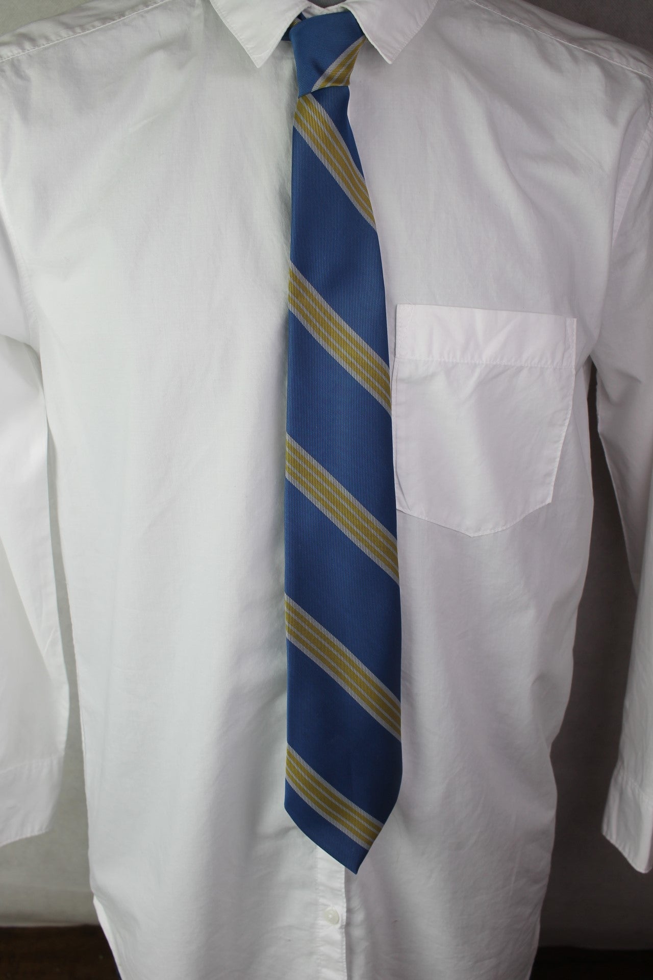 Vintage Smoothie by Schreyer blue yellow silver striped pattern tie