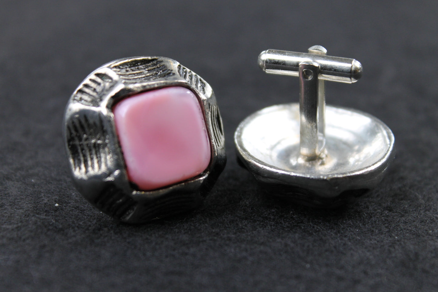 Vintage Chunky Rustic Set Pink Stone Centre Cufflinks