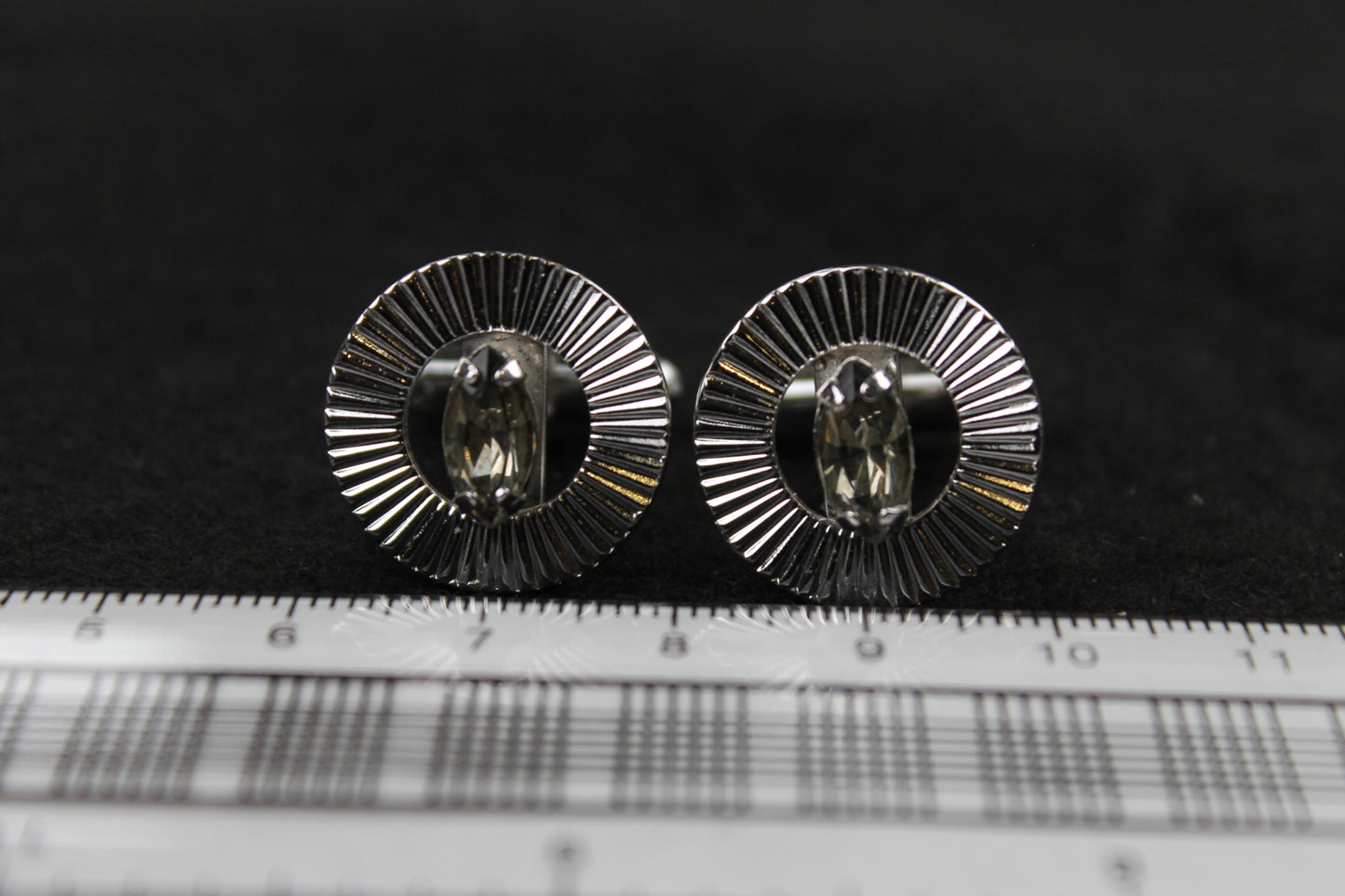 Vintage Smokey Oval Diamante Round Ridged Cufflinks