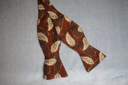 Vintage Talbott Studio self tie thistle end pure silk 2 tone brown green pattern bow tie adjustable