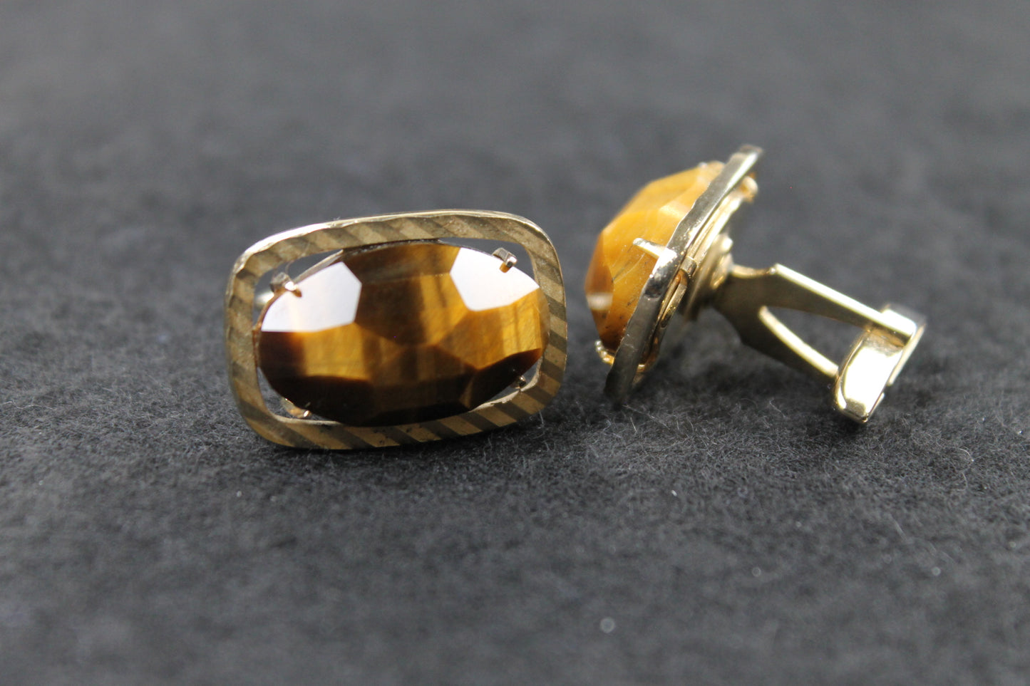 Vintage Faceted Tiger's Eye Stone Cufflinks