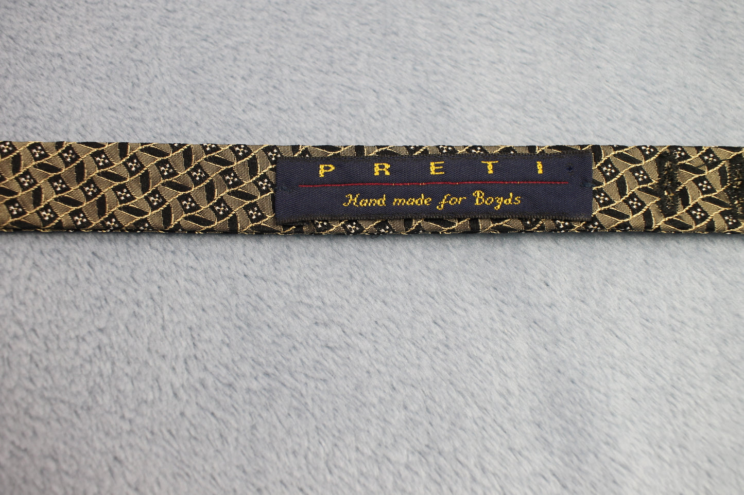 Vintage Preti Boyds self tie thistle end gold black pattern bow tie adjustable