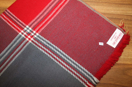 Vintage Mens 100% Zephyr Wool Plaid Tartan Fringed Scarf Burgundy Grey Retro Mod