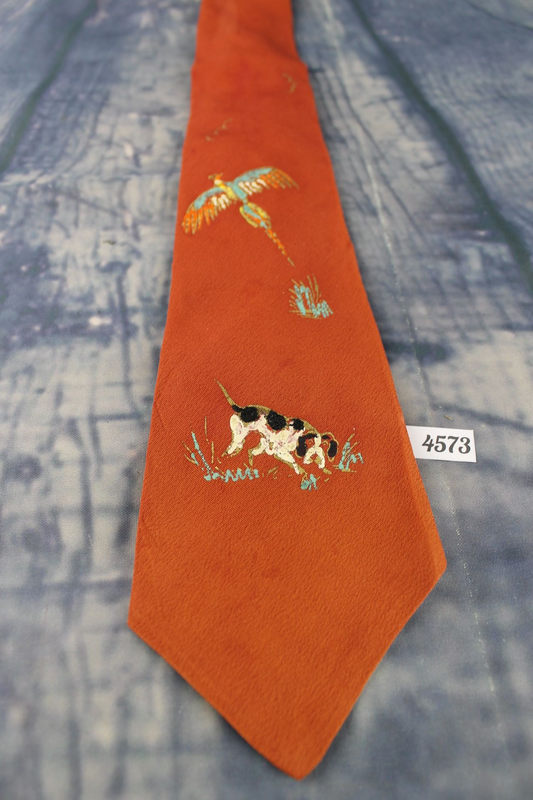 Vintage 1940s/1950s Pilgrim Cravats Hand Painted Dog Spaniel Pheasant Tie