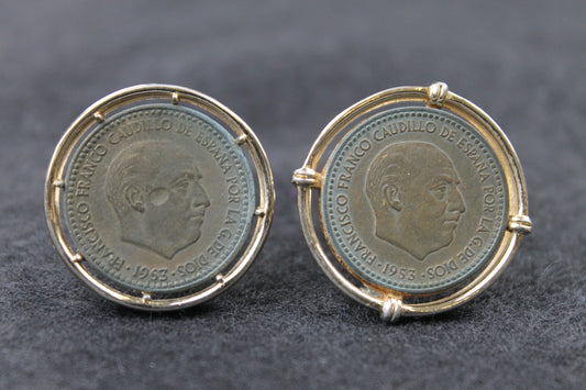 Vintage Coin Cufflinks with 1963 1 Peseta Franco Coins