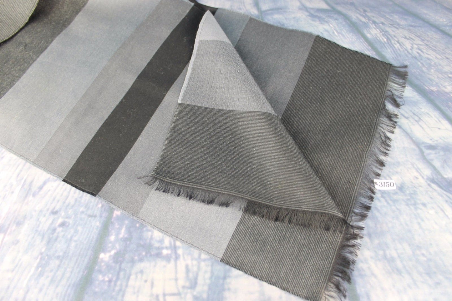 Vintage Mens Charcoal Silver Grey Striped Scarf