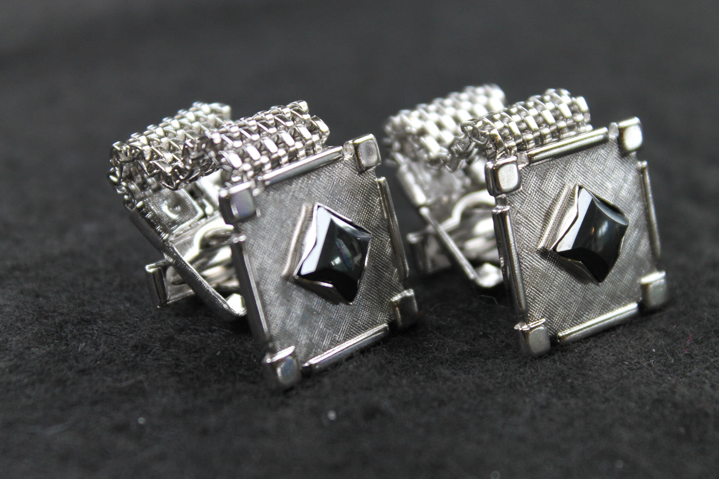Vintage Wrap Around Cufflinks Square Black Stone Centres