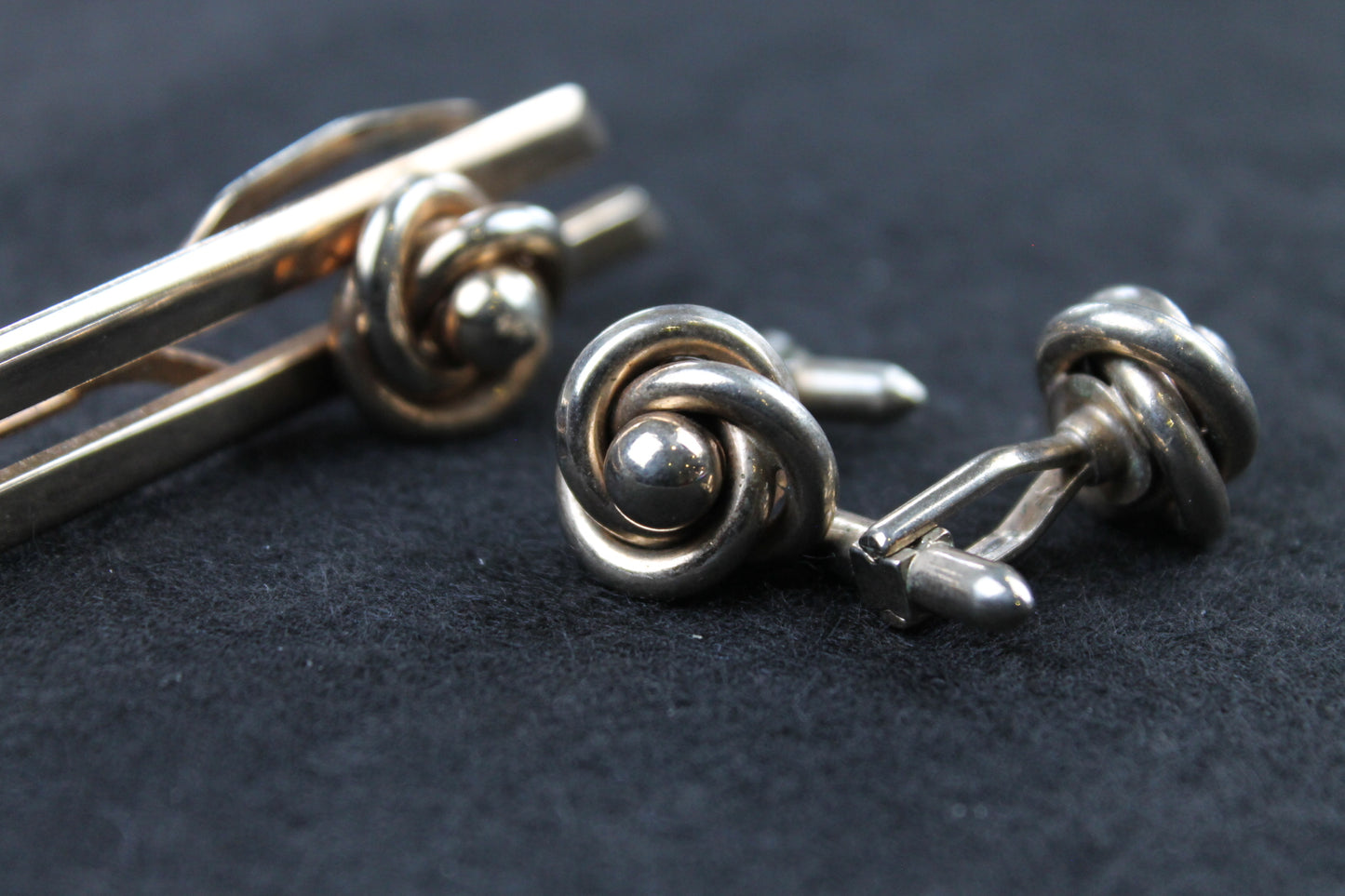 Vintage Knot and Ball Cufflinks and Tie Clip Set