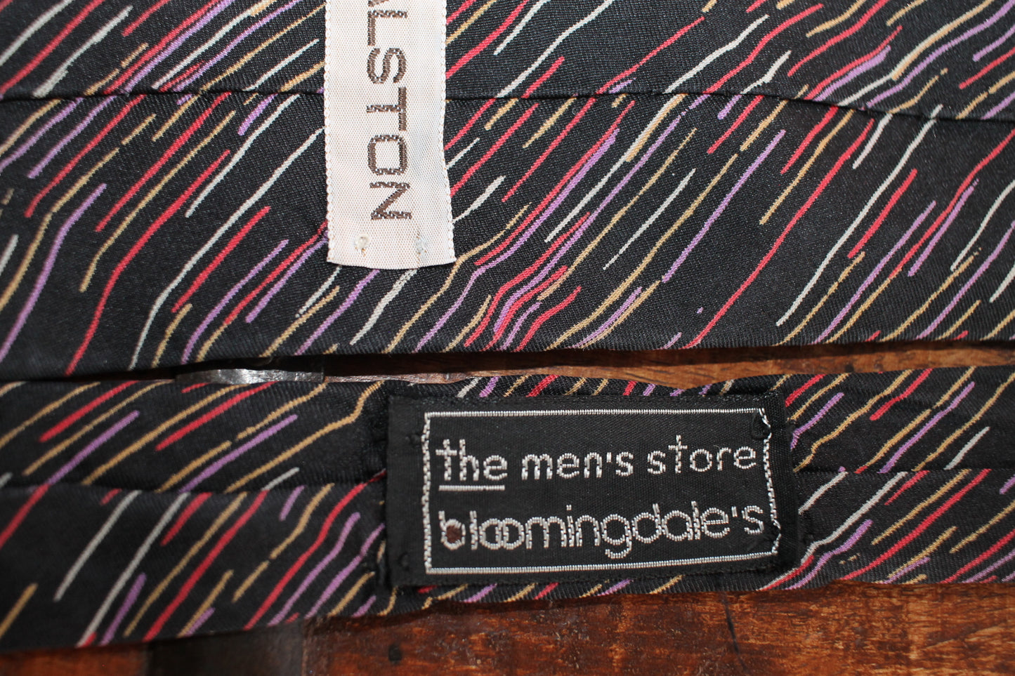 Vintage Halston black pink yellow red striped tie Bloomingdales