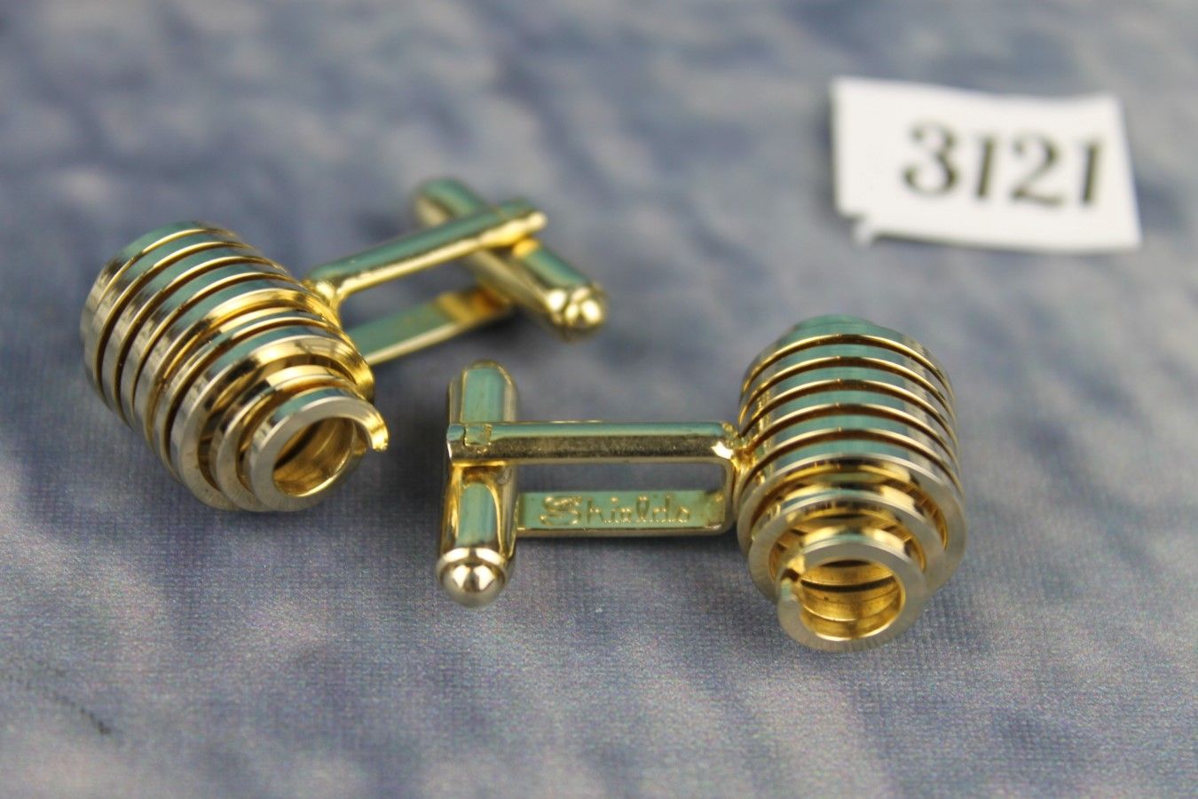 Vintage SHIELDS Gold Metal Cufflinks Coils Sprigs Squeezable