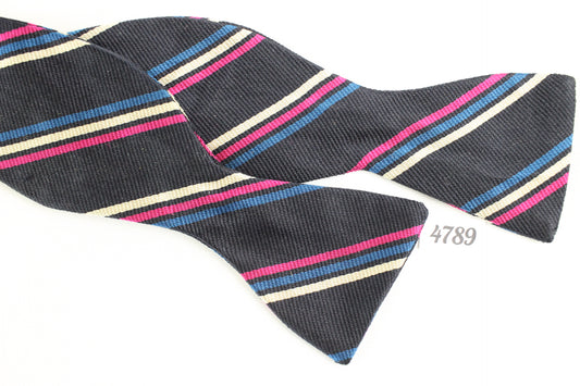 Vintage Self Tie Bow Tie Navy Tri-colour Stripe Thistle End