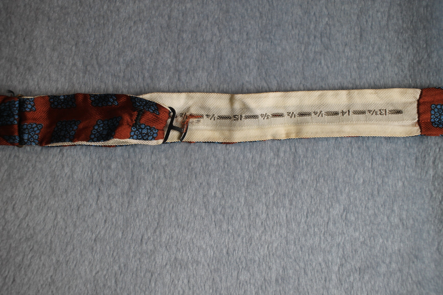 Vintage self tie paddle end orange blue squares pattern bow tie adjustable