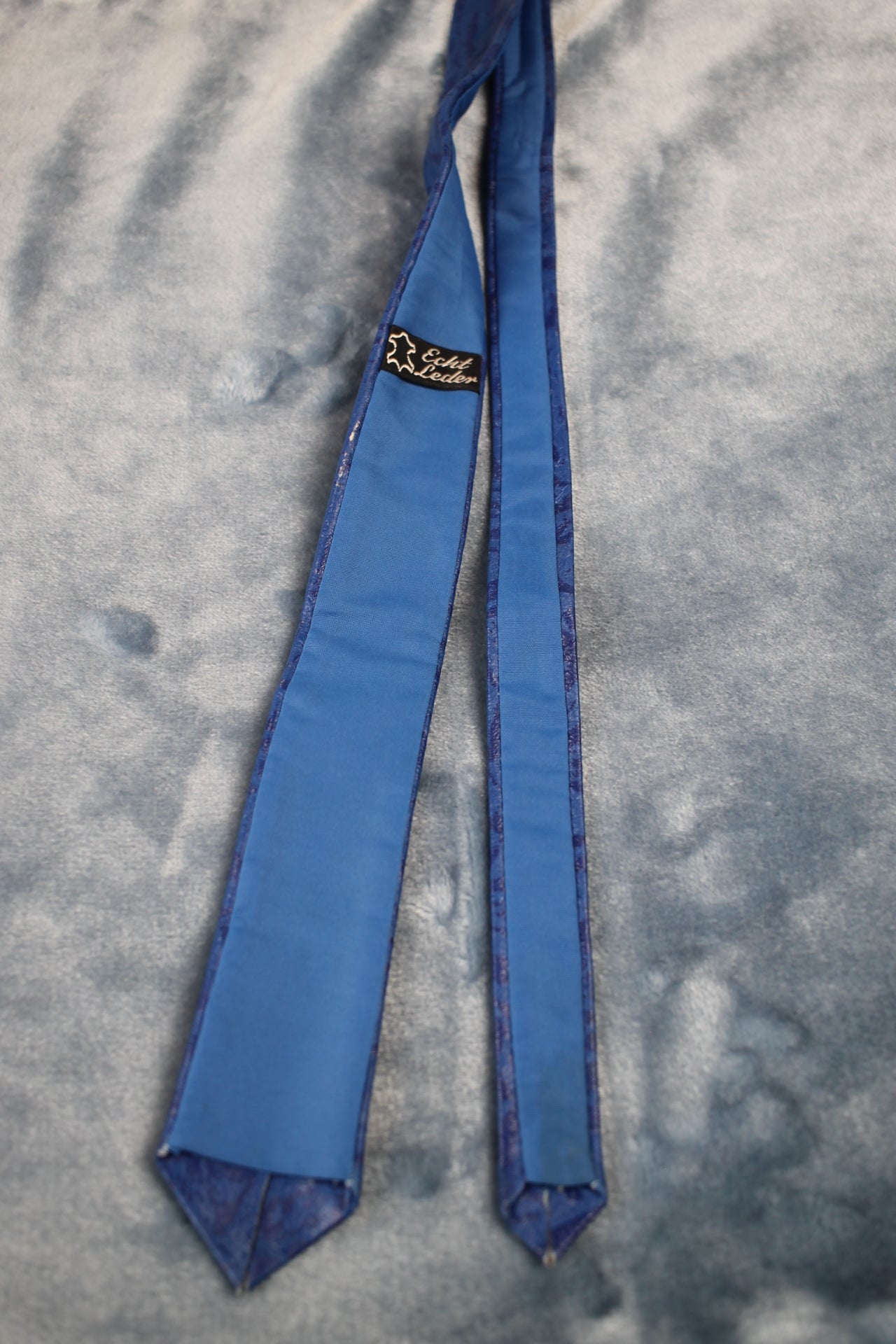 Vintage German Blue Leather Patterned Front Skinny Tie 1940s/50s