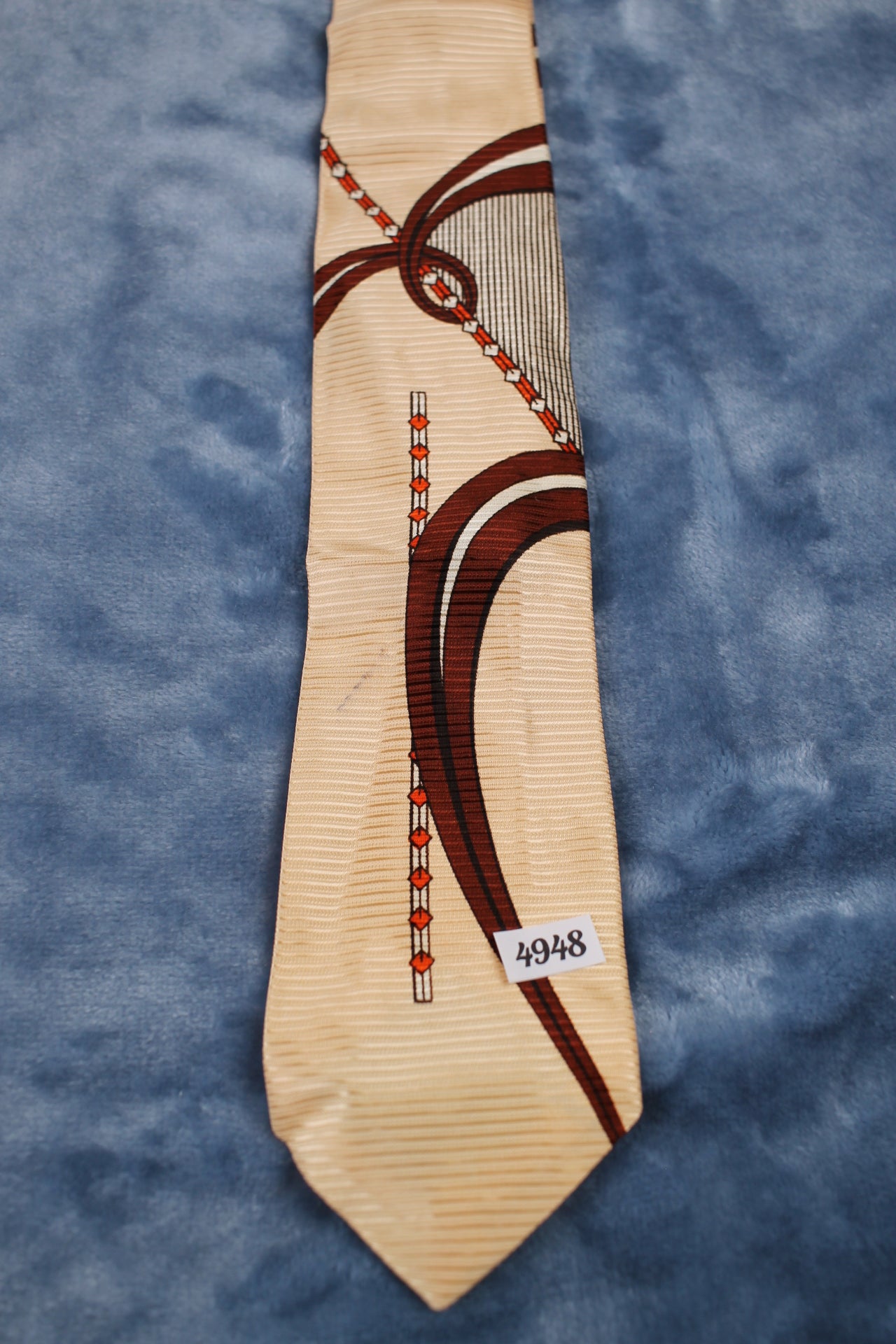 Vintage 1940s/50s cream brown orange pattern tie