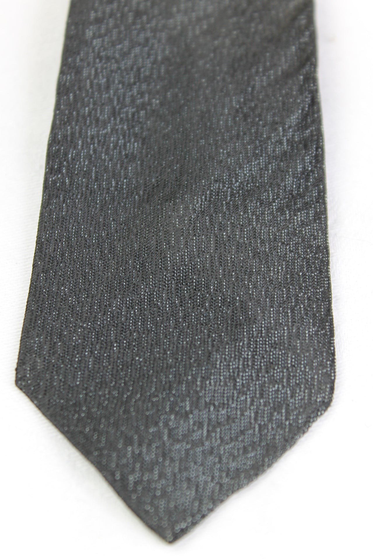 Vintage Black Grey Sharkskin Clip On Skinny Tie