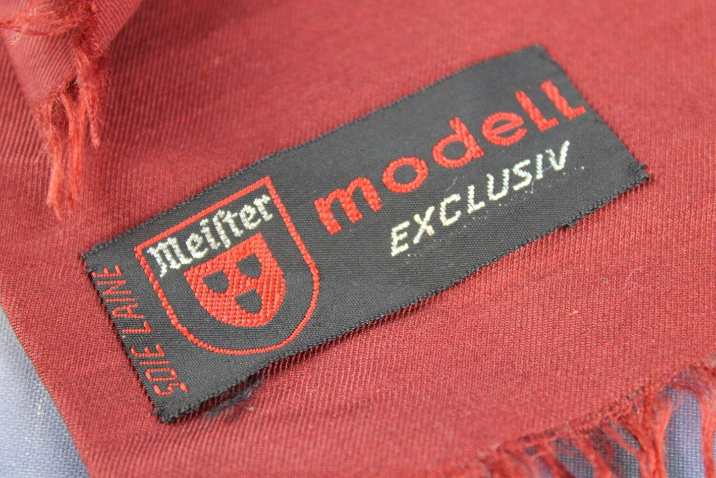 Vintage Meifter Modell Italian Wool & Silk Burgundy Black Circles Squares Pattern Scarf