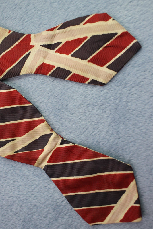 Vintage self tie arrow end blue red cream striped pattern bow tie adjustable