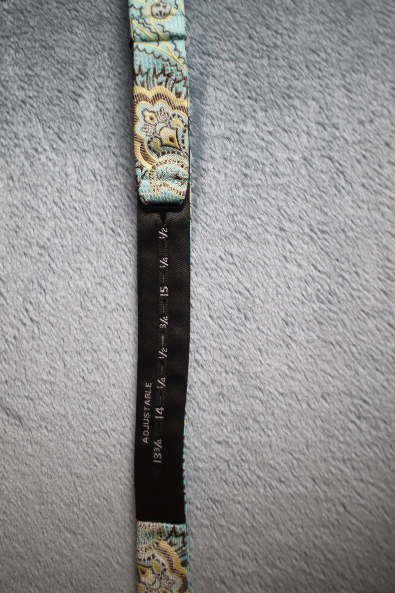Vintage self tie thistle end light blue gold brown swirls pattern bow tie adjustable