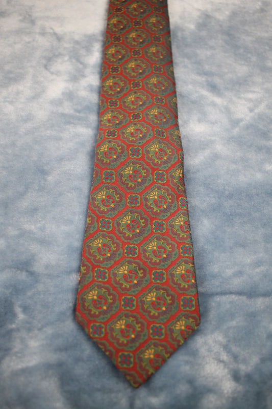 Vintage Tootal 1960s green red gold pattern kipper tie
