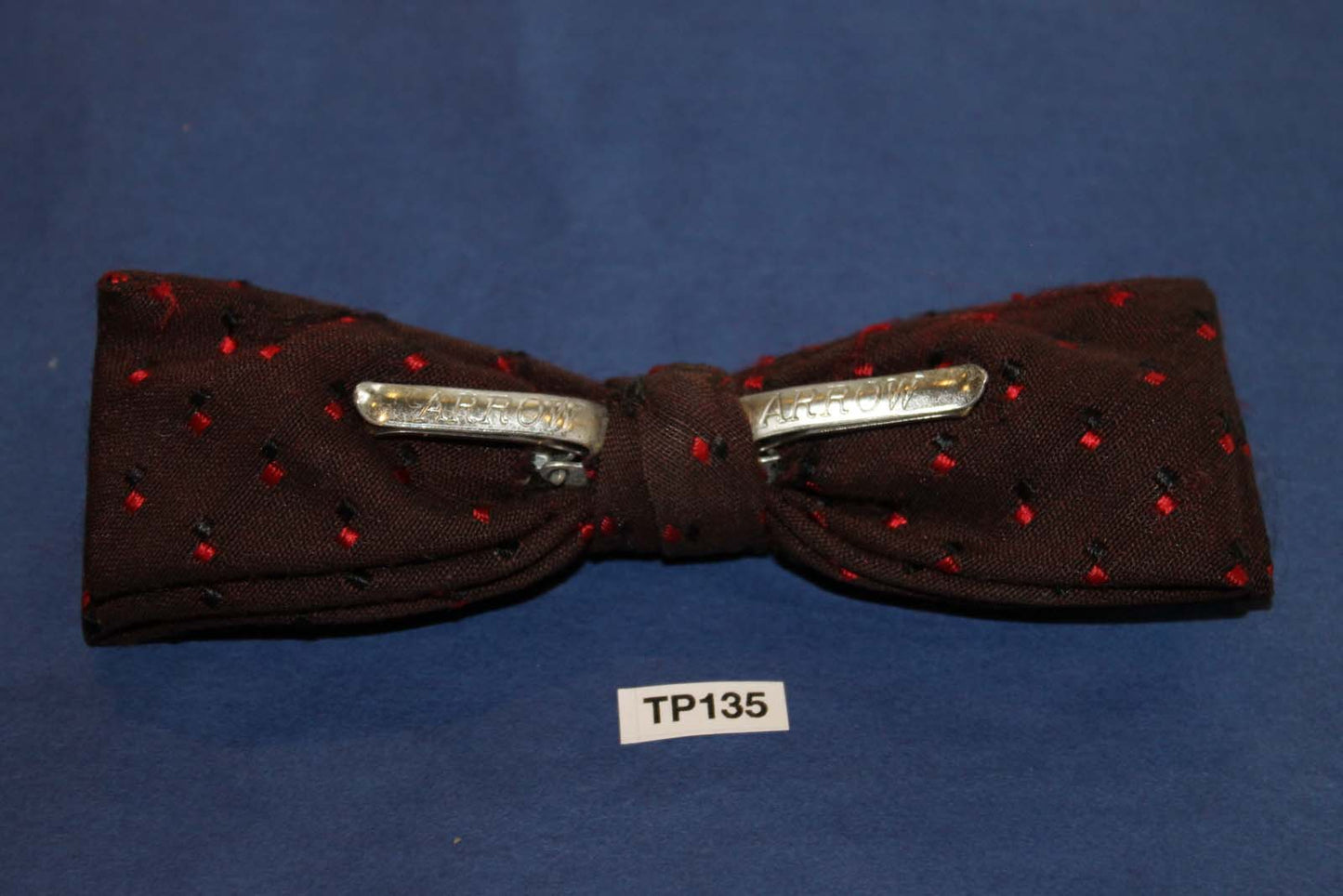 Vintage brown red black repeat pattern square end clip on bow tie