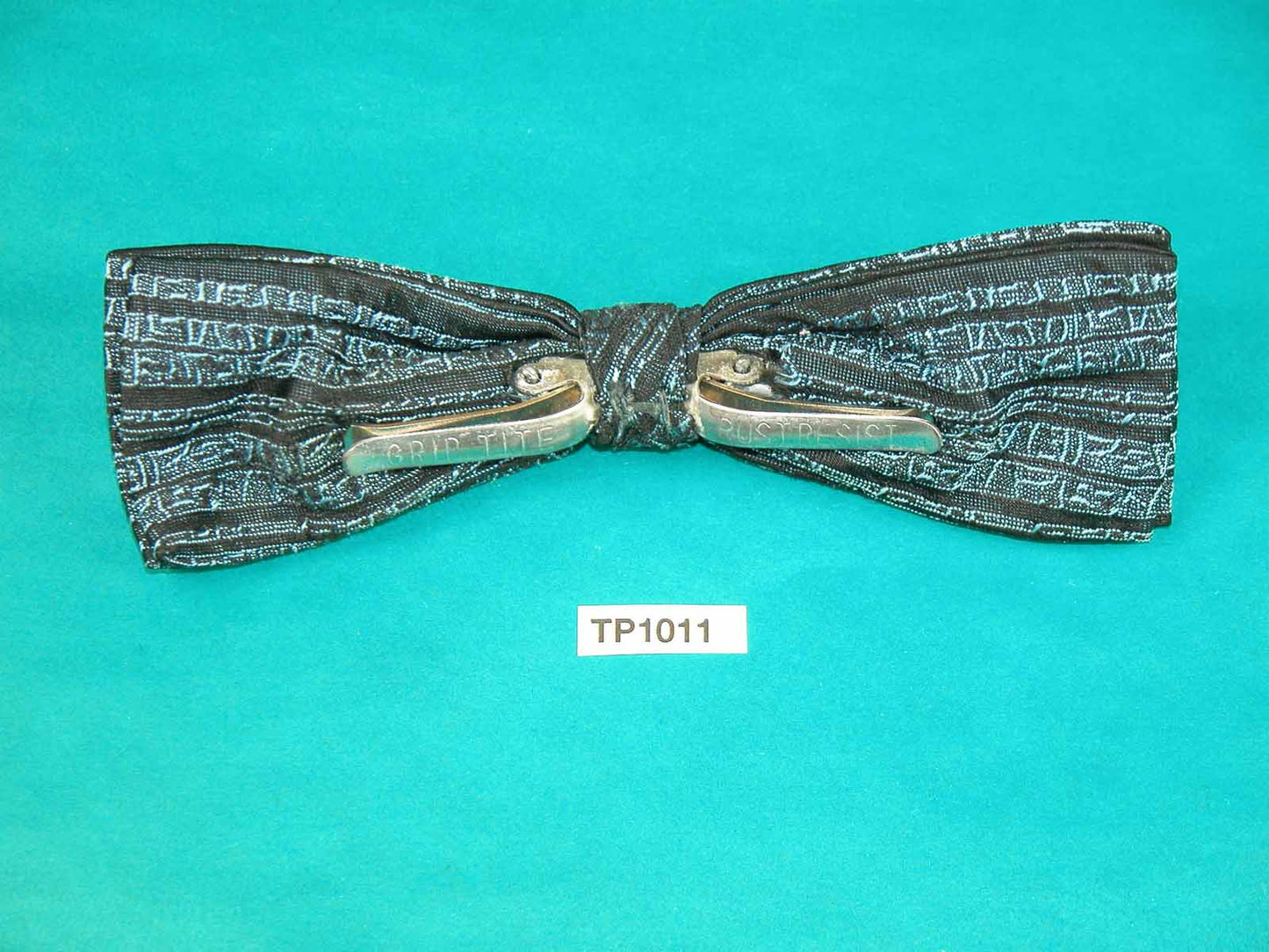 Vintage blue black abstract pattern square end clip on bow tie