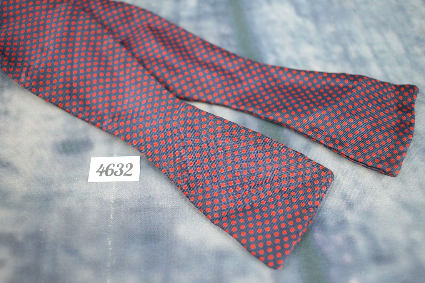 Vintage Italian self tie paddle end navy red polka dot bow tie adjustable