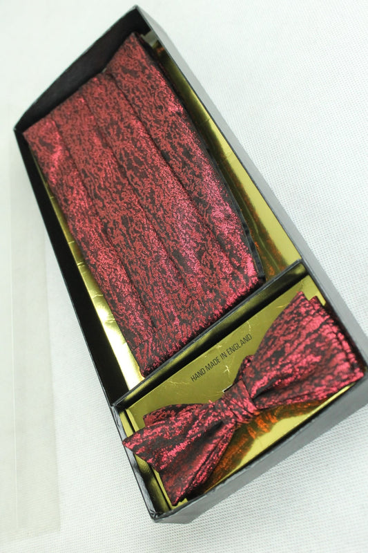 Vintage 1970s metallic cherry red cummerbund and bow tie set