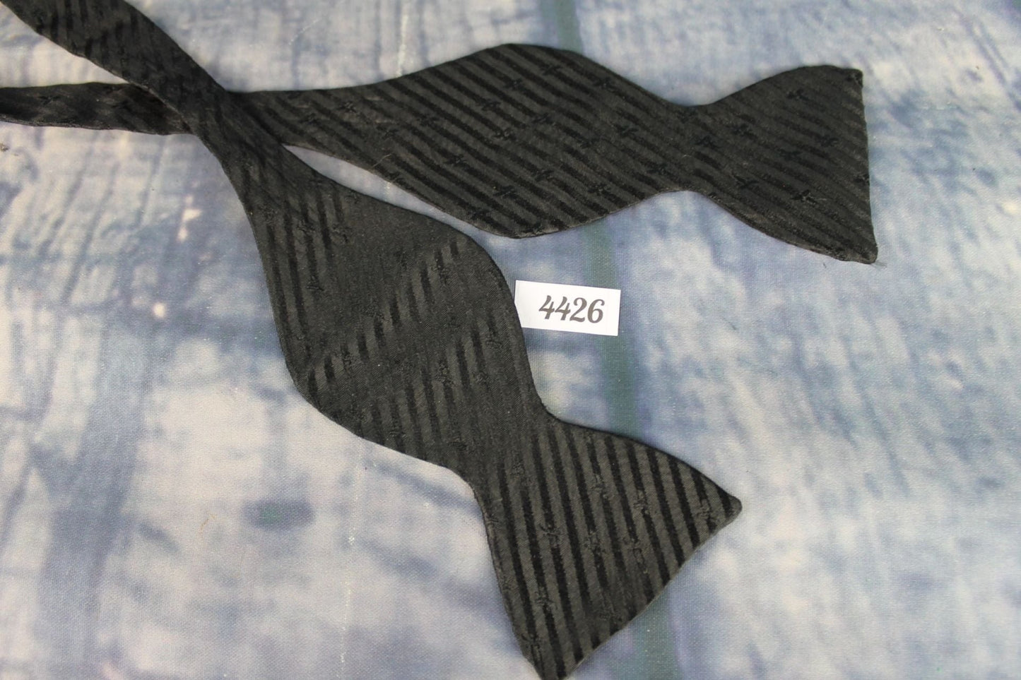 Superb Vintage Childs Small Classic Black Striped Self Tie Bow Tie Straight End Thistle