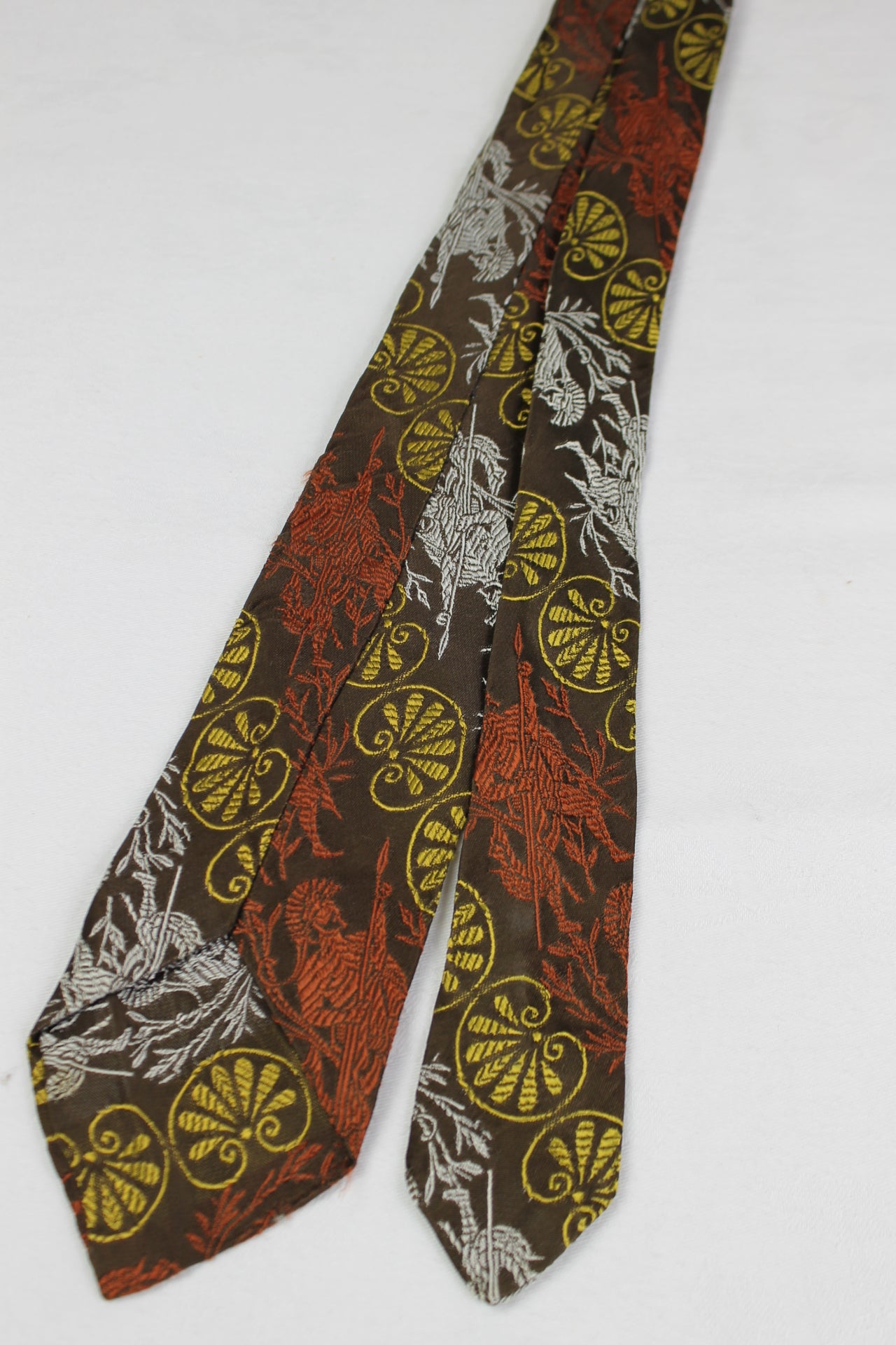 Vintage Spartan Soldier Embroidered design Gold Silver Copper Tie 1950s/60s