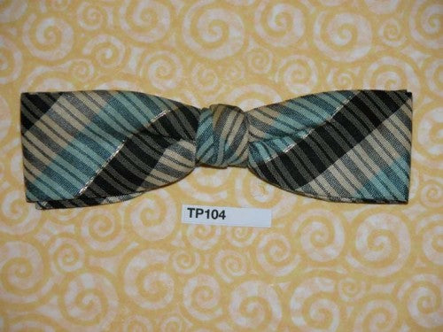 Vintage light blue cream silver pinstripe clip on bow tie