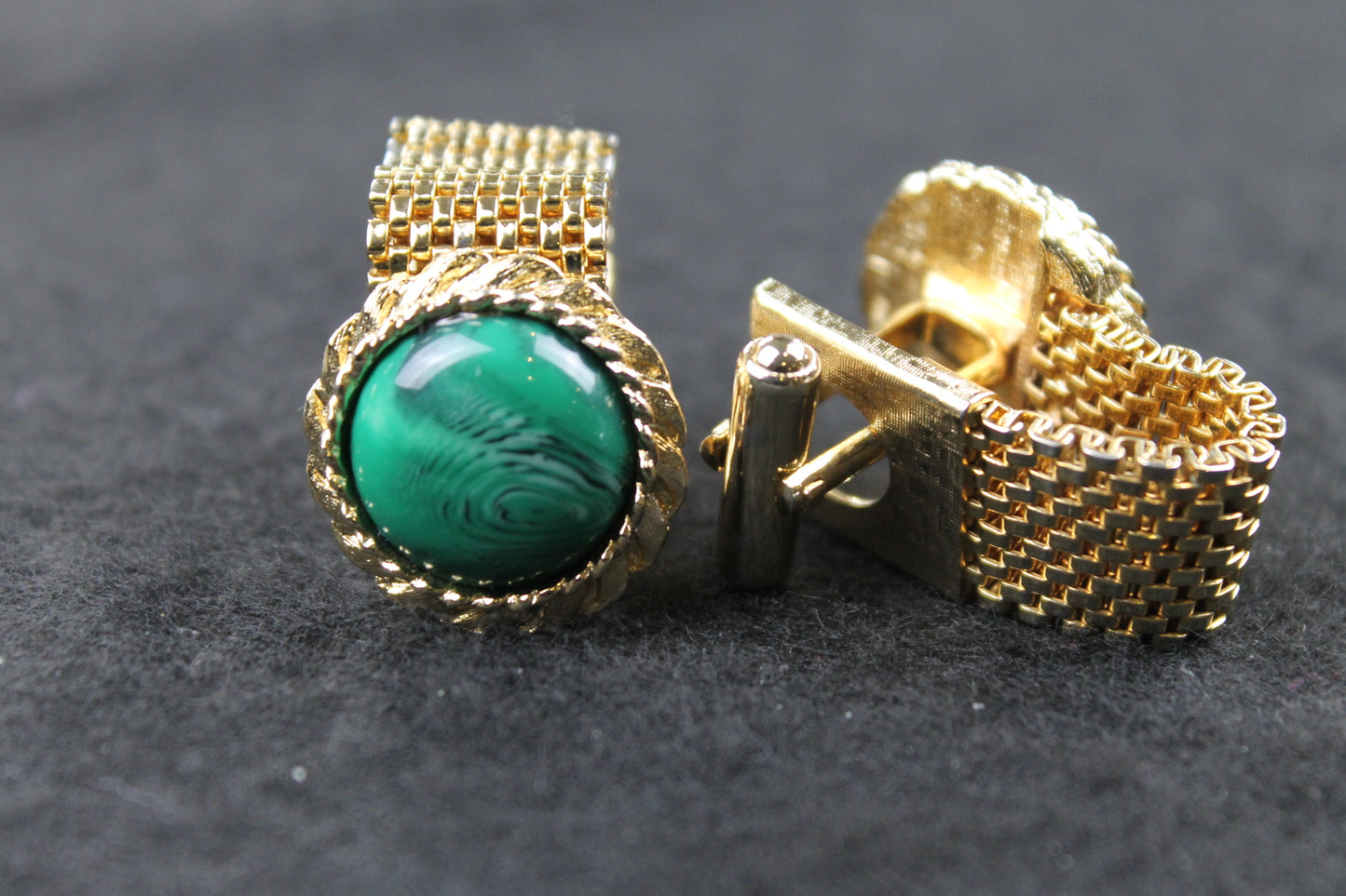 Vintage Large Green Stone Wrap Around Cufflinks
