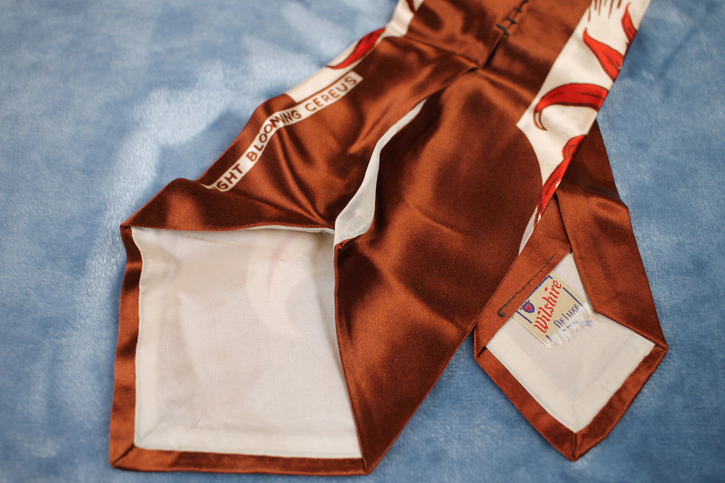Vintage Wilshire 1940s/50s night blooming cereus cream brown red pattern swing tie