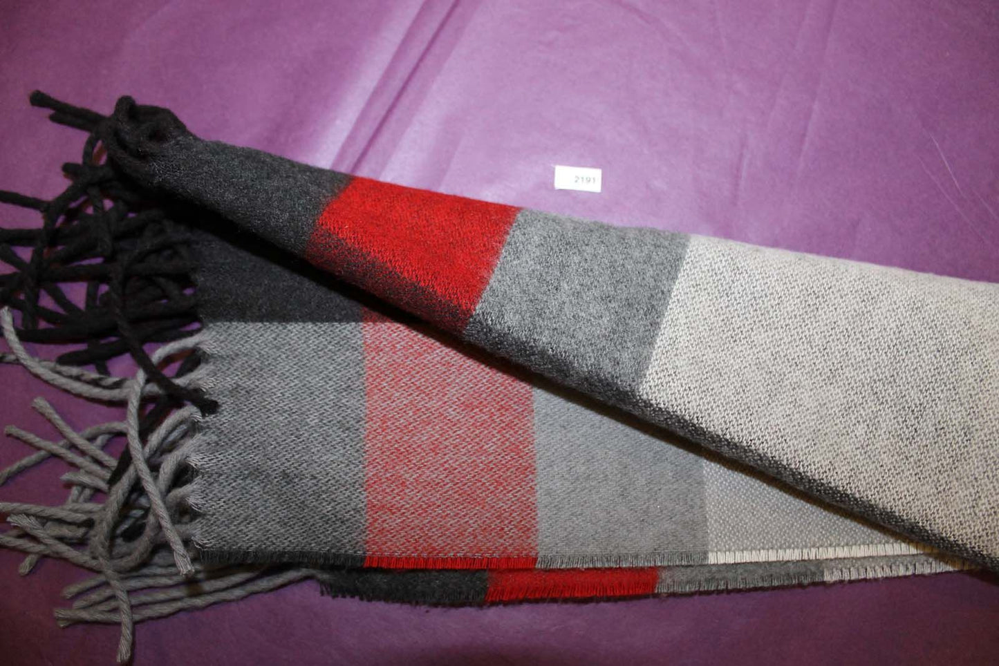 New Austin Reed mens red grey large check fringed scarf