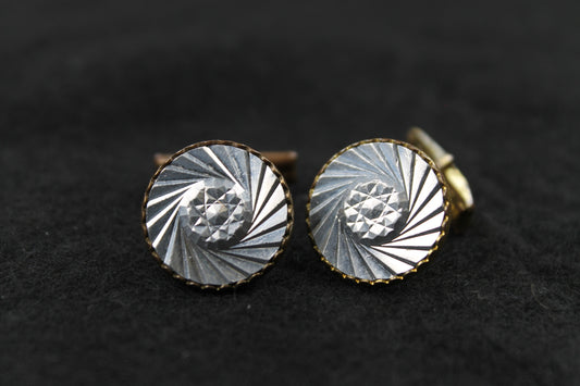 Vintage Round Spiral Cut Facet Centre Silver Face Cufflinks