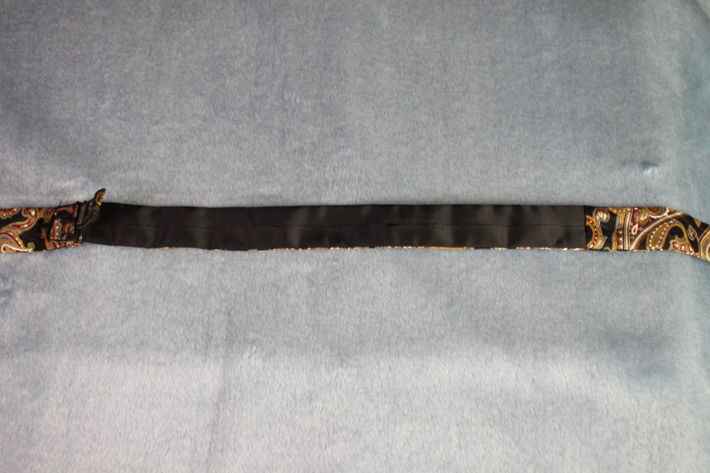Vintage Frederick Theak silk self tie thistle end black gold paisley bow tie adjustable