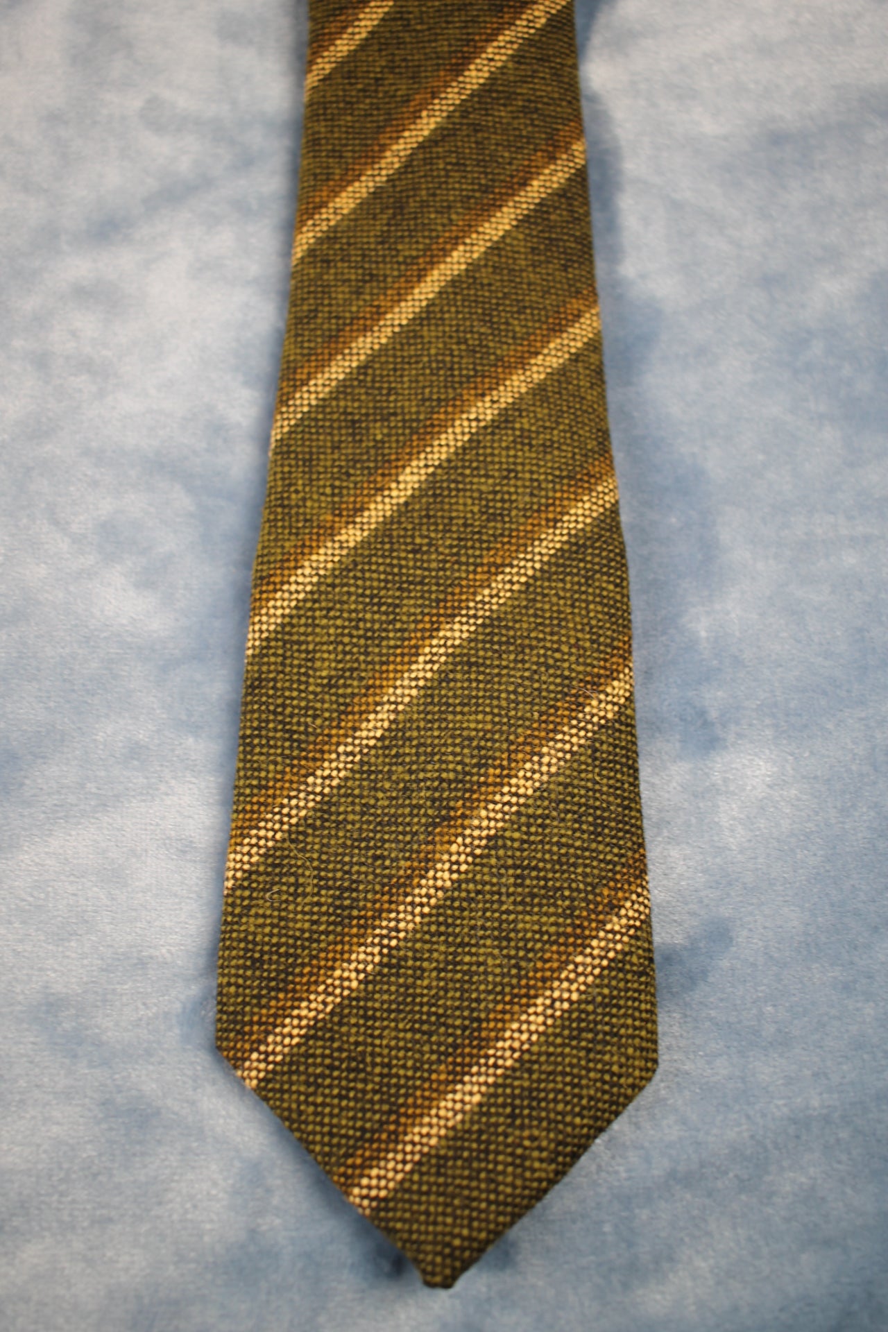 Vintage Dartington Hall Green Brown Beige Striped Swing Tie 1940s/50s
