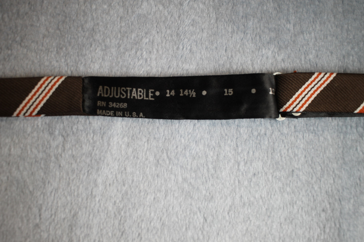 Vintage self tie paddle end brown orange white striped pattern bow tie adjustable