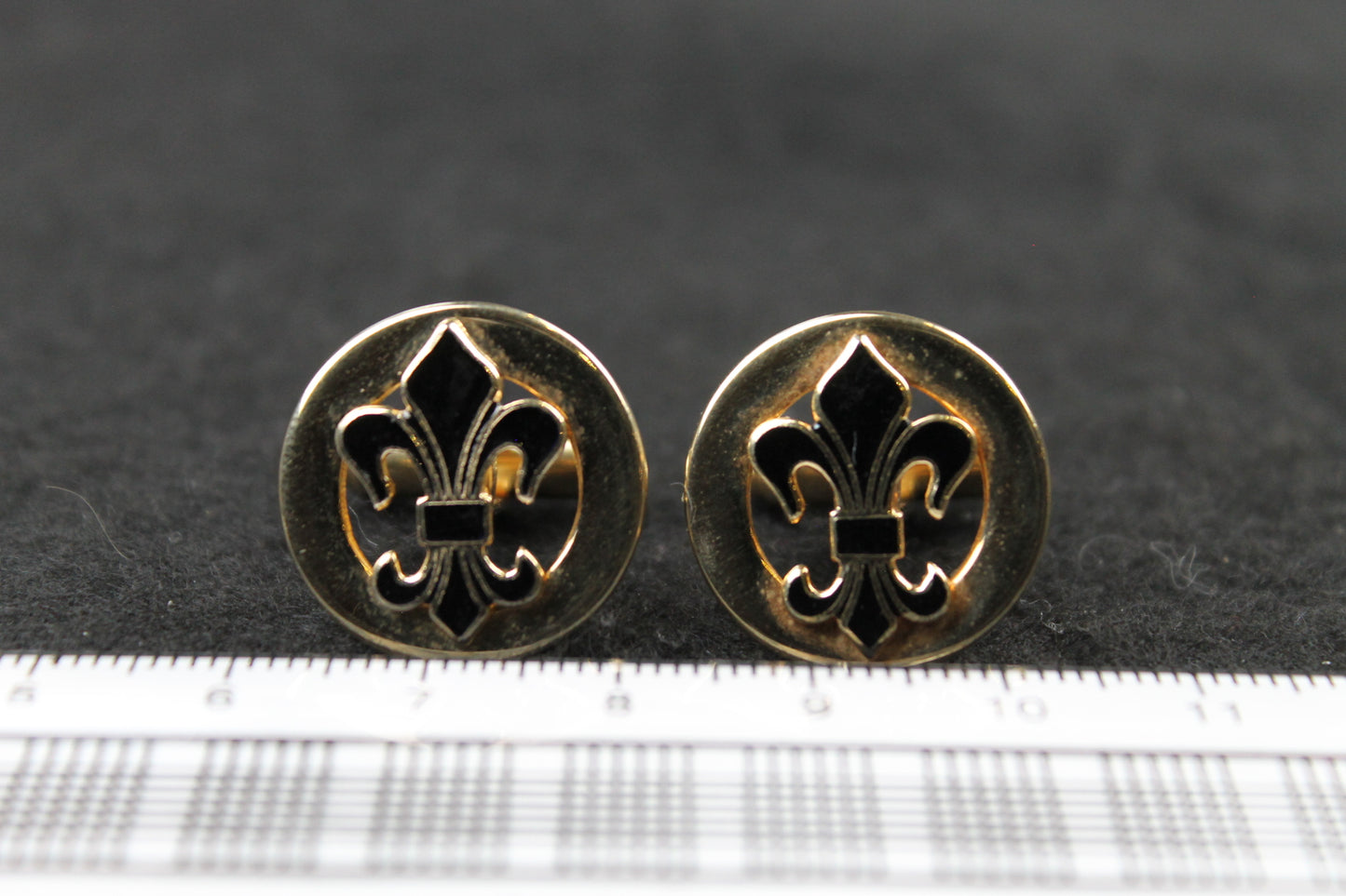 Vintage Fleur de Lys Cufflinks Gold Metal and Enamel