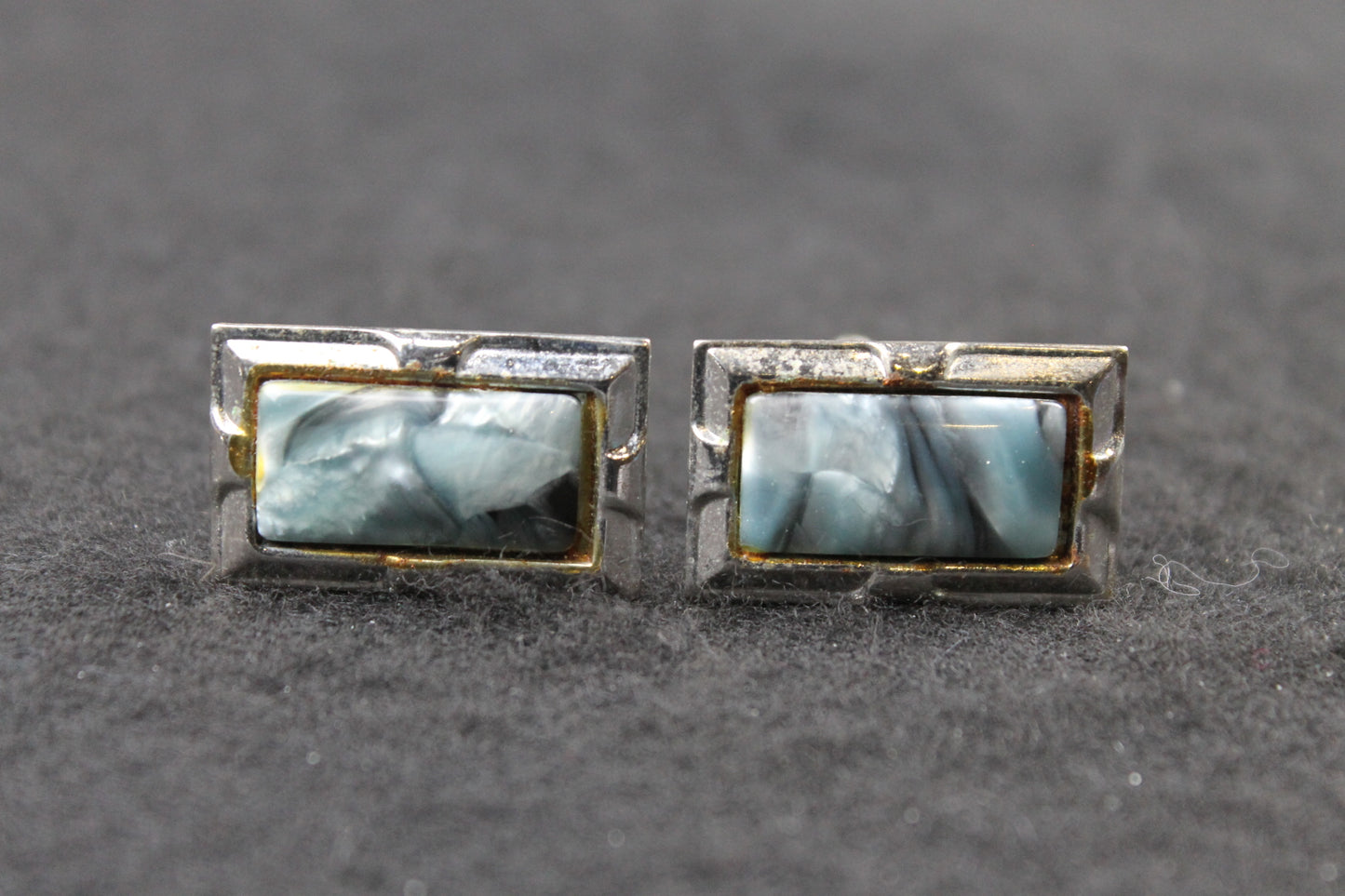 Vintage Oblong Blue Grey Marbled Lucite Cufflinks