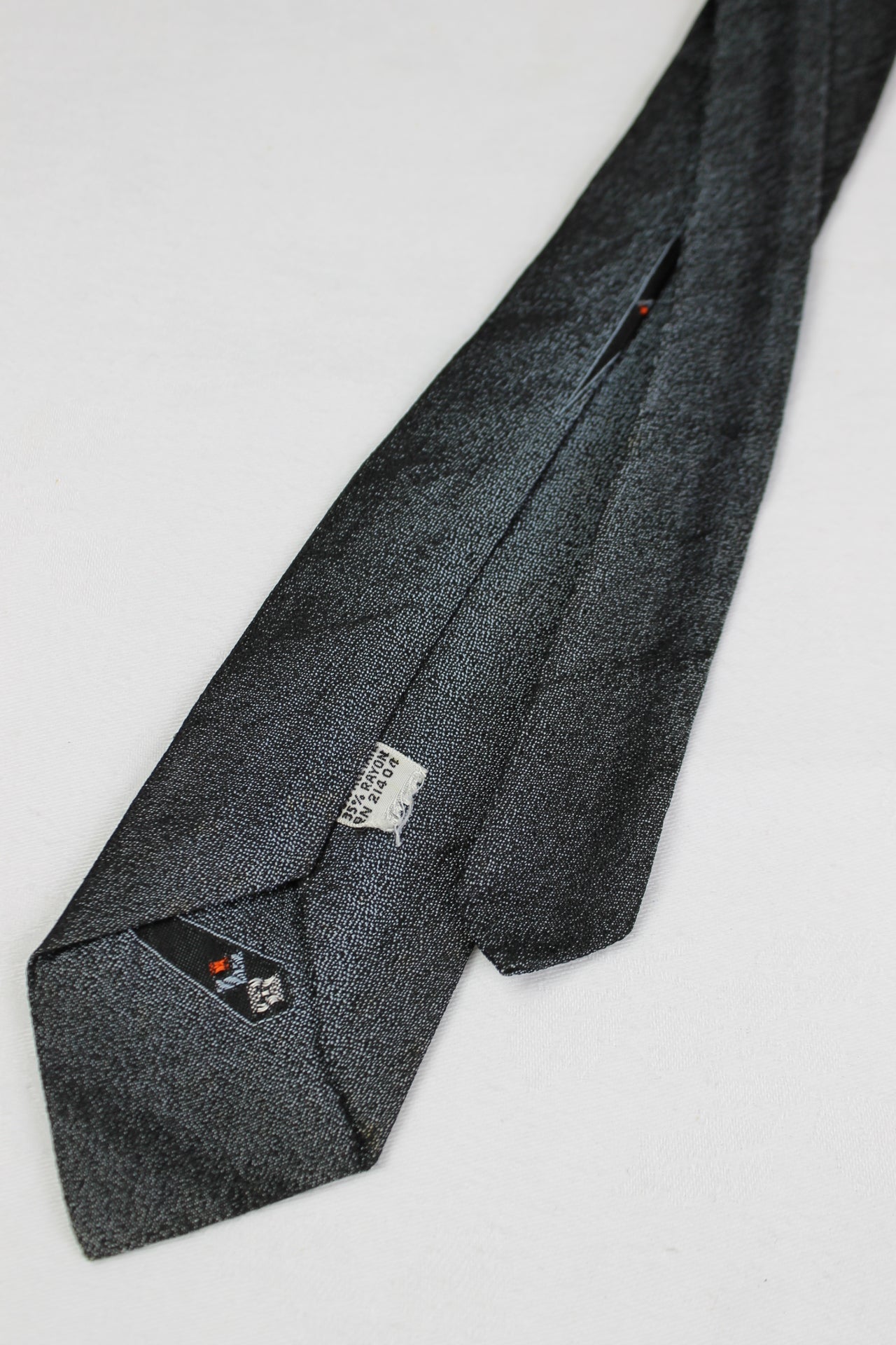 Vintage Sharkskin Fabric Black Grey Faded Pattern Skinny Tie 1950s/1960s