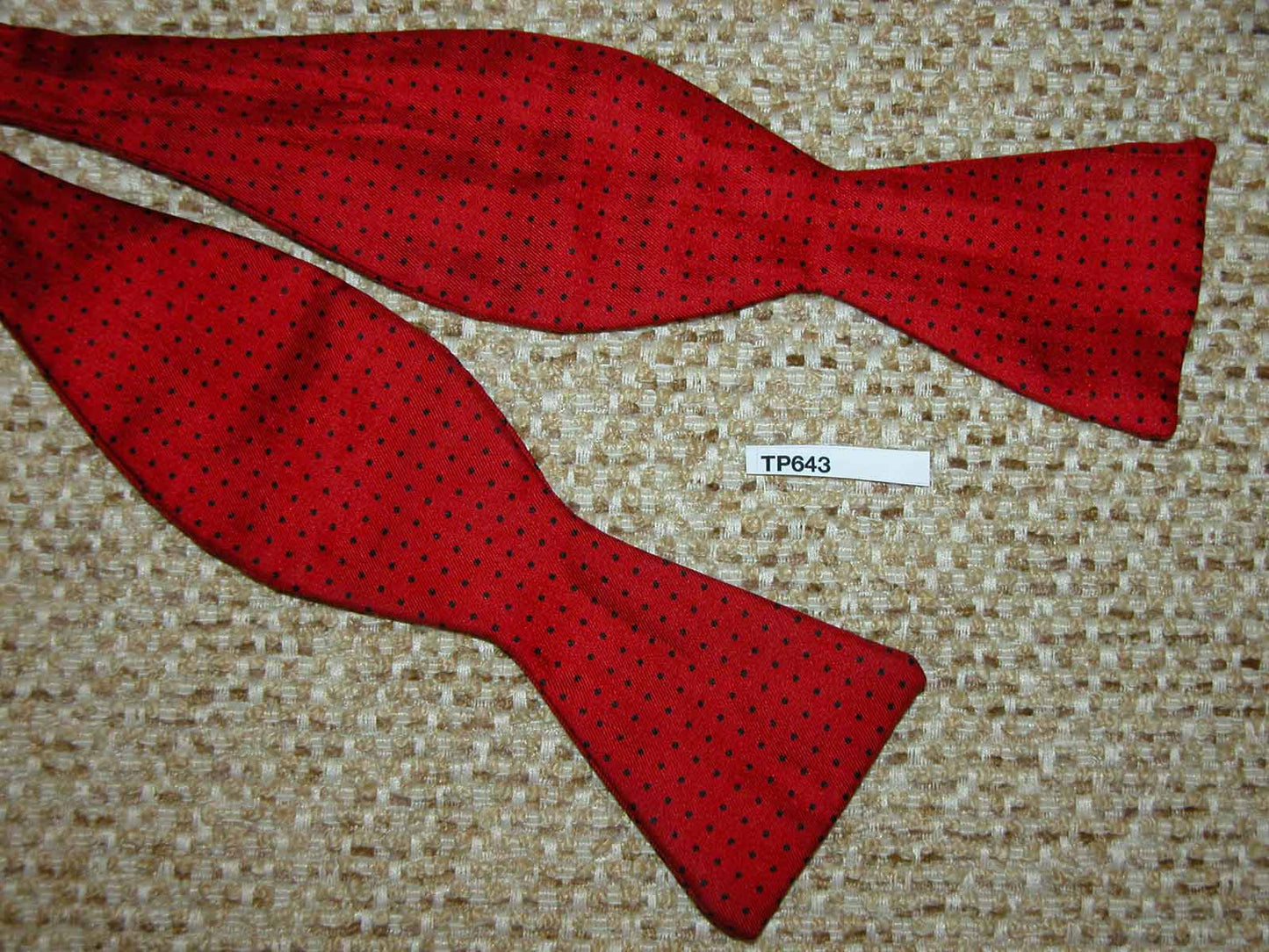 Vintage All Silk Self Tie Thistle End Red With Black Polka Dot Bow Tie