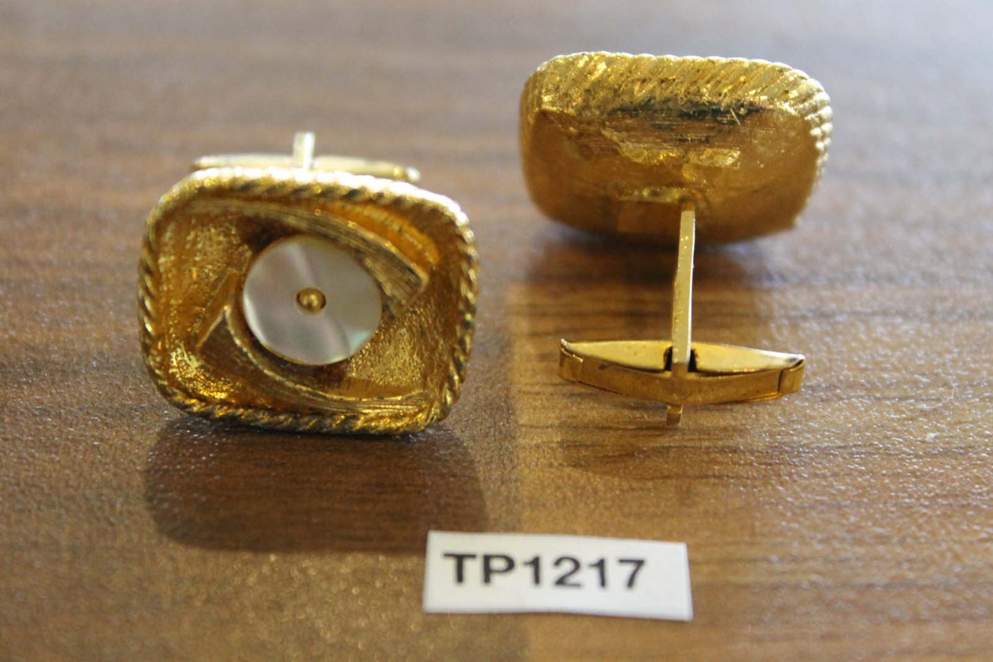 Vintage gold metal inset mother of pearl cuff links