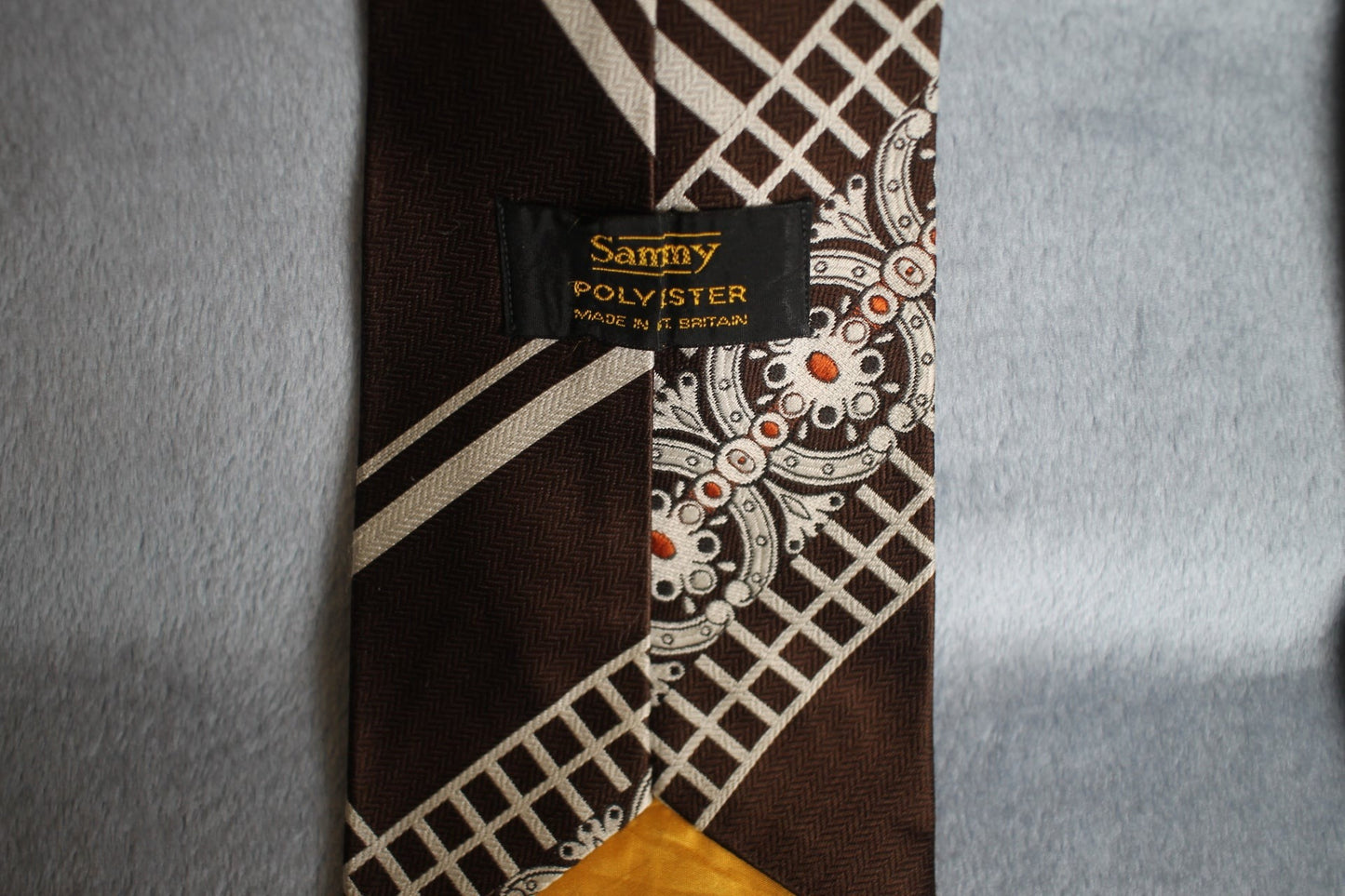 Vintage Sammy 1960s/70s brown cream pattern wide belly warmer tie